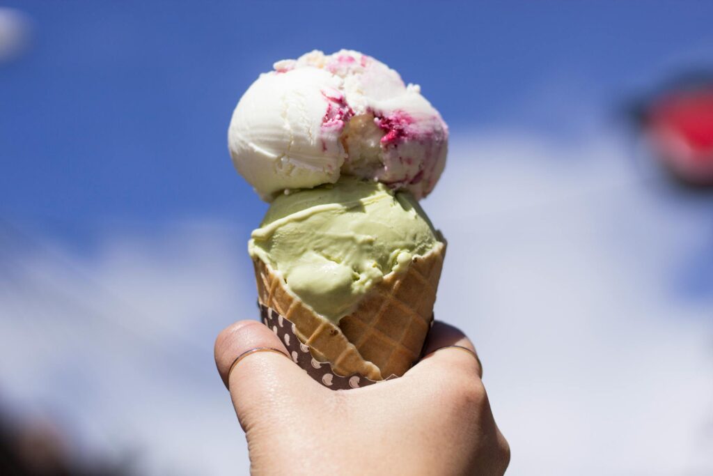 Ice cream cone with two scoops